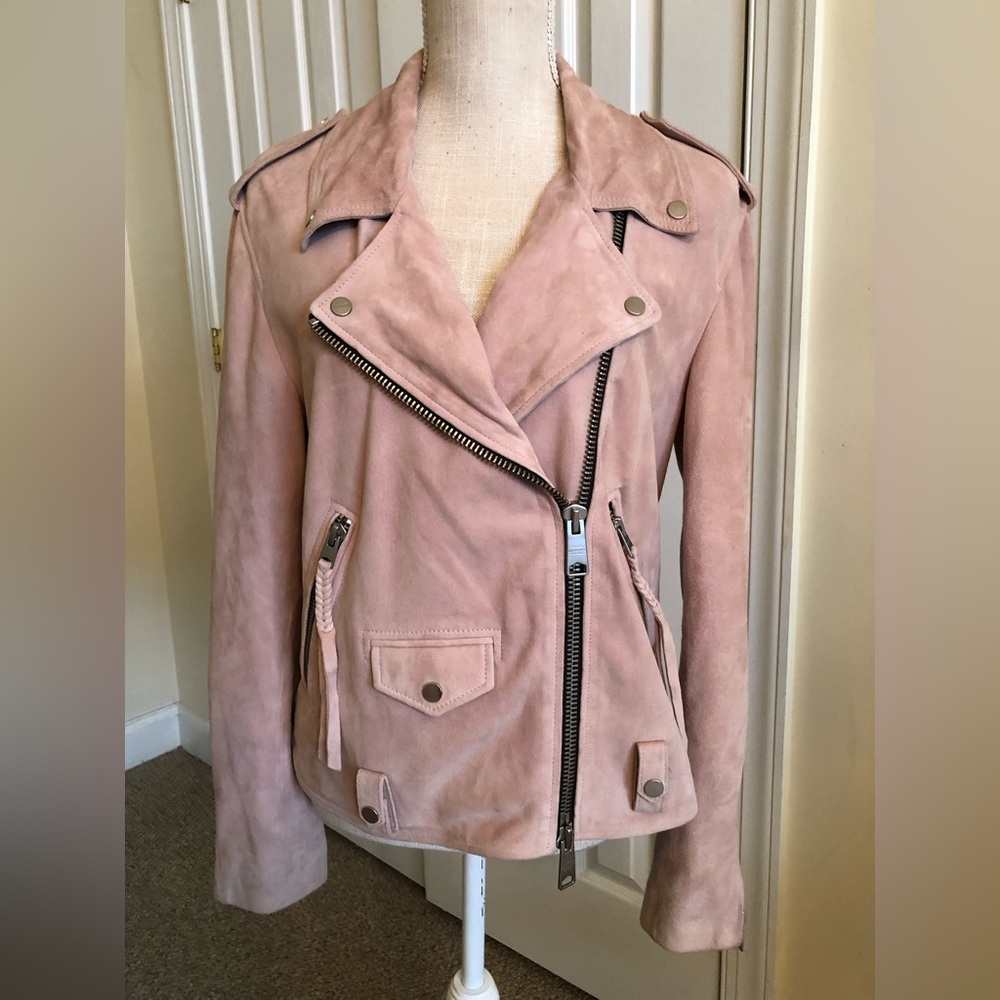 All Saints Dusty Pink Suede Moto Jacket